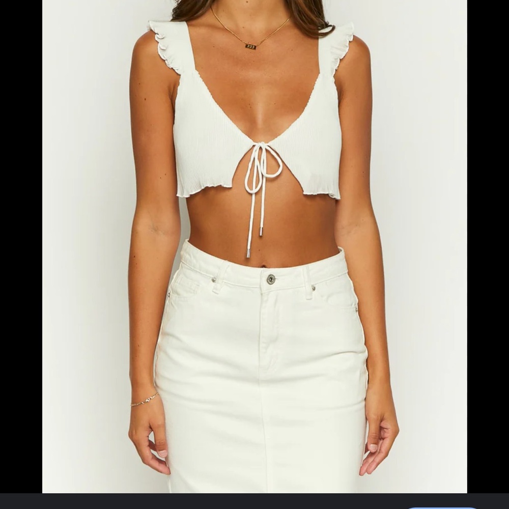 Beginning Boutique white August plisse Ruffle Tie-Front Tank Top